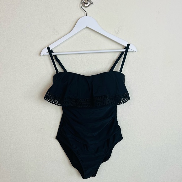 Kona Soul Black Ruffle Laser Cut Flounce Convertible One Piece Swimsuit - Picture 4 of 14